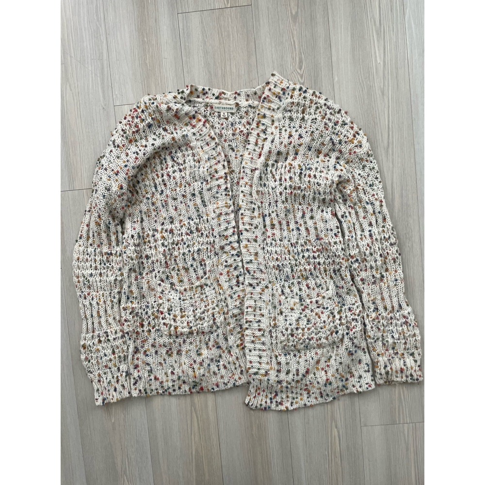 Earthbound Speckled Rainbow Cream Open Front Cardigan Women's Sz S Whimsy Boho